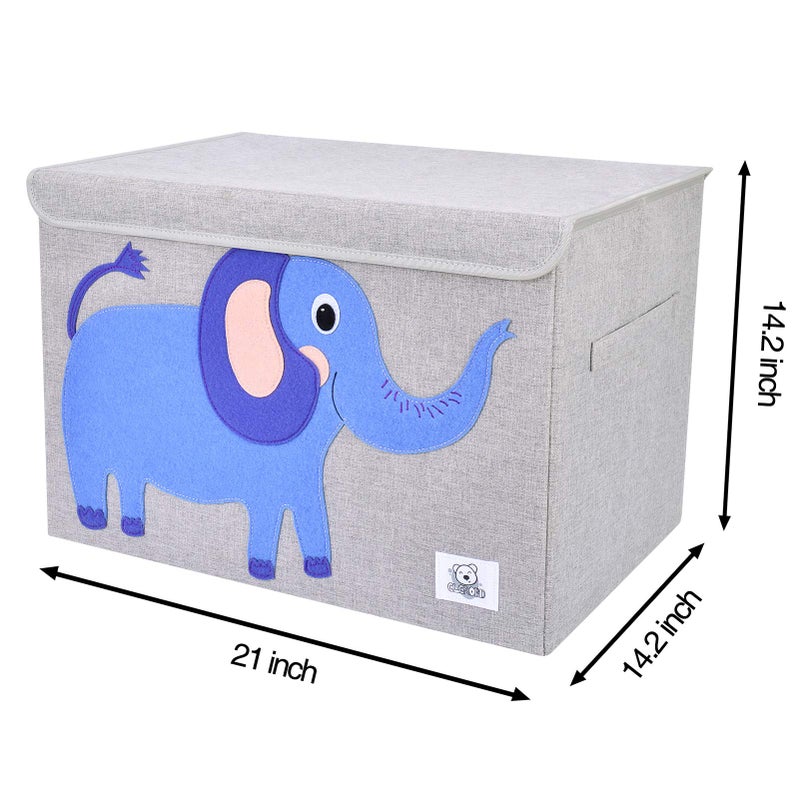 CLCROBD Foldable Large Kids Toy Chest with Flip-Top Lid, Collapsible Fabric Animal Toy Storage Organizer/Bin/Box/Basket/Trunk for Toddler, Children and Baby Nursery (Elephant) - Image 3